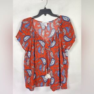 Workshop Republic | Size L Red Paisley Blouse